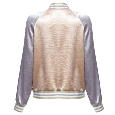 STYLISH ROUND NECK LONG SLEEVE COLOR BLOCK BUTTON TYPE COAT FOR LADIES (GOLDEN, SIZE S/M/L