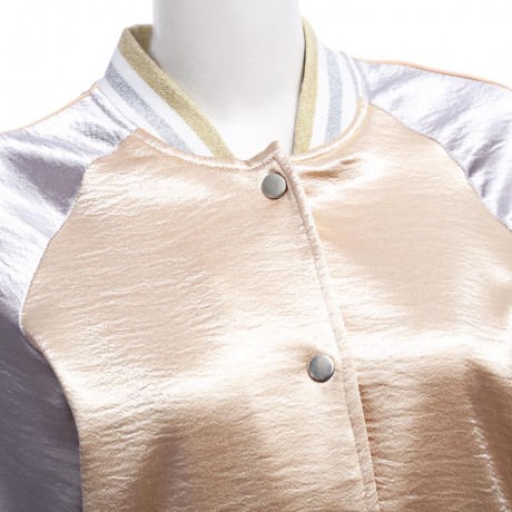 STYLISH ROUND NECK LONG SLEEVE COLOR BLOCK BUTTON TYPE COAT FOR LADIES (GOLDEN, SIZE S/M/L