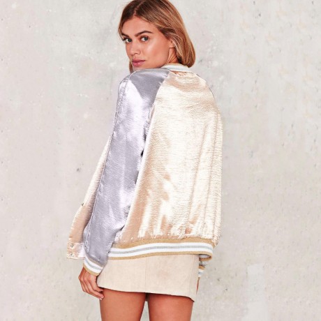 STYLISH ROUND NECK LONG SLEEVE COLOR BLOCK BUTTON TYPE COAT FOR LADIES (GOLDEN, SIZE S/M/L