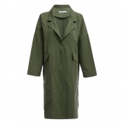 CHIC TURN-DOWN COLLAR THREE QUARTER SLEEVE HEM SLIT LOOSE WOMEN WIND COAT (ARMY GREEN, SIZ