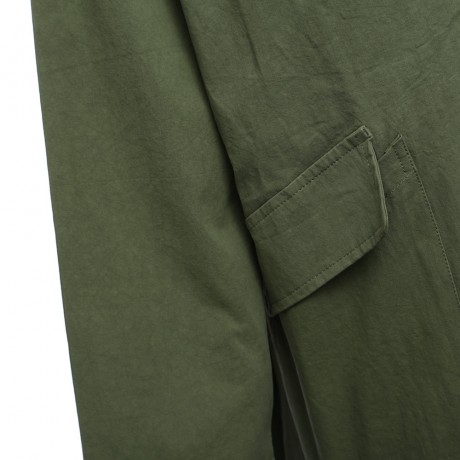 CHIC TURN-DOWN COLLAR THREE QUARTER SLEEVE HEM SLIT LOOSE WOMEN WIND COAT (ARMY GREEN, SIZ