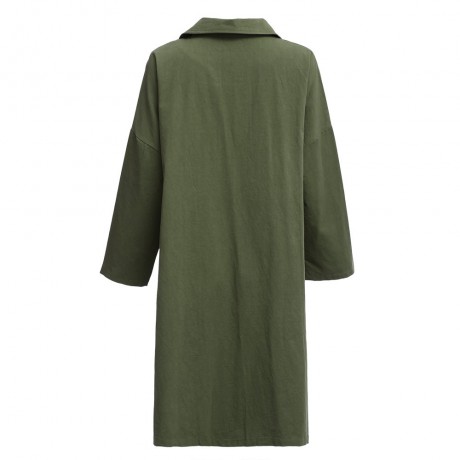 CHIC TURN-DOWN COLLAR THREE QUARTER SLEEVE HEM SLIT LOOSE WOMEN WIND COAT (ARMY GREEN, SIZ
