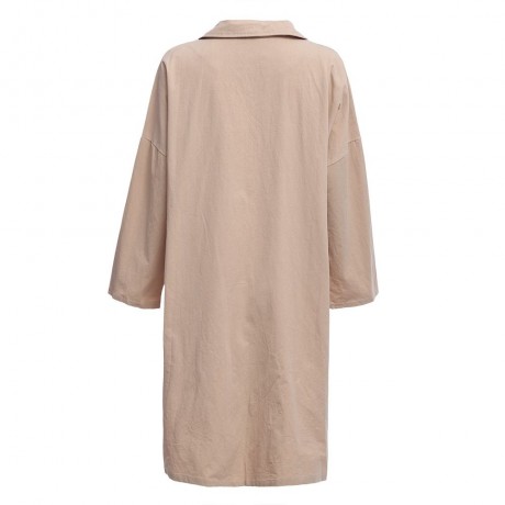 CHIC TURN-DOWN COLLAR THREE QUARTER SLEEVE HEM SLIT LOOSE WOMEN WIND COAT (LIGHT KHAKI, SI
