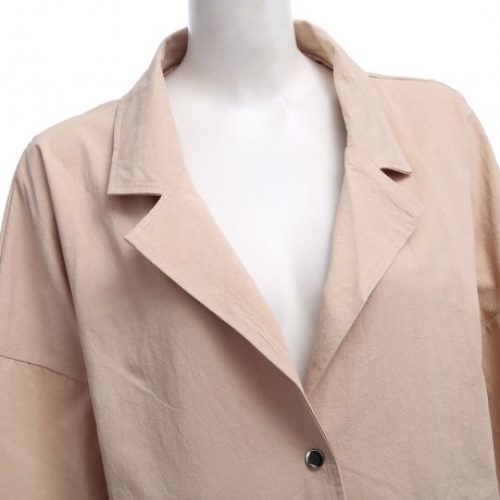 CHIC TURN-DOWN COLLAR THREE QUARTER SLEEVE HEM SLIT LOOSE WOMEN WIND COAT (LIGHT KHAKI, SI