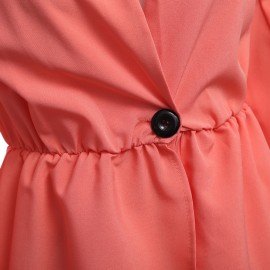 CHIC COLLARLESS LONG SLEEVE WAIST BUTTON DESIGN PURE COLOR WOMEN COAT (BRIGHT RED ORANGE, 