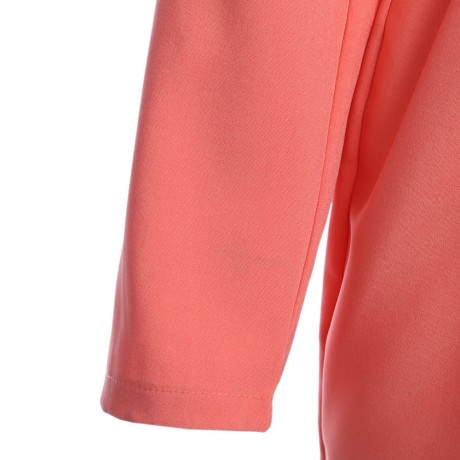 CHIC COLLARLESS LONG SLEEVE WAIST BUTTON DESIGN PURE COLOR WOMEN COAT (BRIGHT RED ORANGE, 