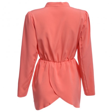 CHIC COLLARLESS LONG SLEEVE WAIST BUTTON DESIGN PURE COLOR WOMEN COAT (BRIGHT RED ORANGE, 