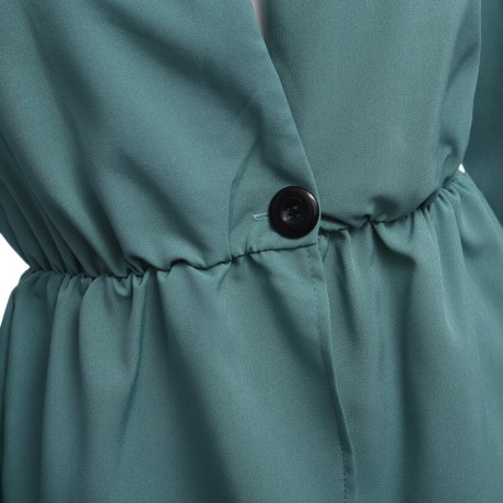 CHIC COLLARLESS LONG SLEEVE WAIST BUTTON DESIGN PURE COLOR WOMEN COAT (LIGHT GREEN, SIZE S