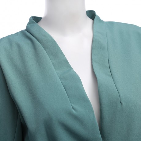 CHIC COLLARLESS LONG SLEEVE WAIST BUTTON DESIGN PURE COLOR WOMEN COAT (LIGHT GREEN, SIZE S