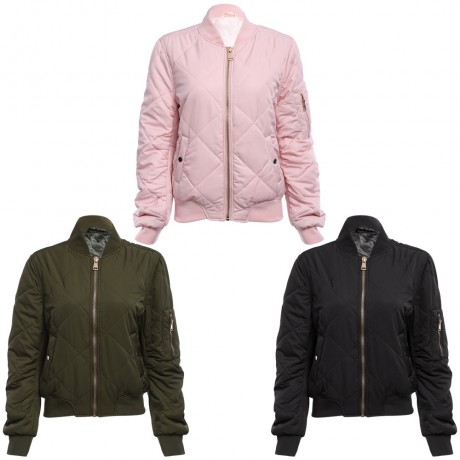 CASUAL ROUND NECK LONG SLEEVE ZIPPER TYPE PURE COLOR WOMEN JACKET (ARMY GREEN, SIZE S/M/L/