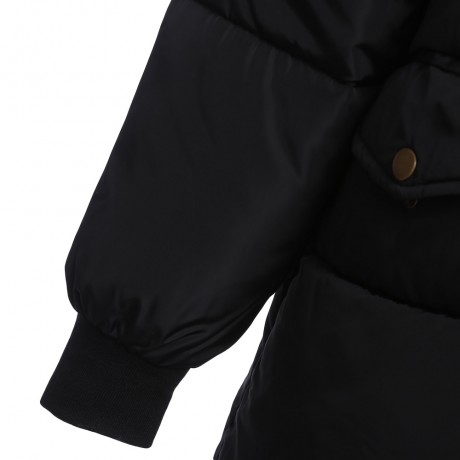 TRENDY HOODED POCKET DESIGN PADDED COAT FOR WOMEN (BLACK, SIZE M/L/XL/2XL)