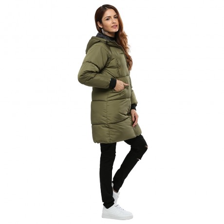 TRENDY HOODED POCKET DESIGN PADDED COAT FOR WOMEN (ARMY GREEN, SIZE M/L/XL/2XL)