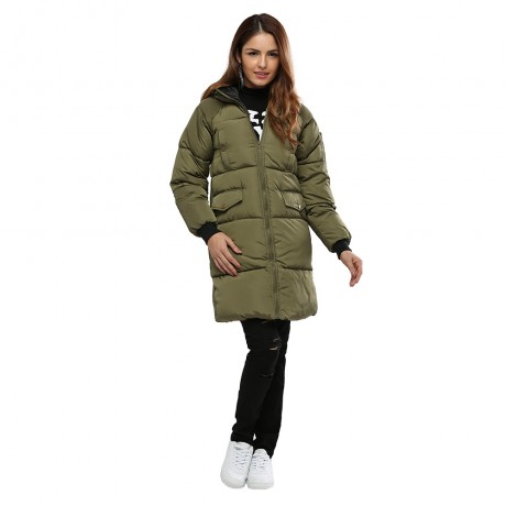 TRENDY HOODED POCKET DESIGN PADDED COAT FOR WOMEN (ARMY GREEN, SIZE M/L/XL/2XL)