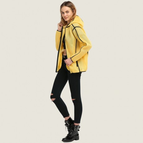 CHIC HOODED DOUBLE POCKET COAT FOR WOMEN (LUMINOUS YELLOW, SIZE S/M/L)