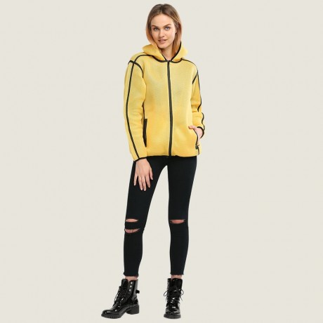 CHIC HOODED DOUBLE POCKET COAT FOR WOMEN (LUMINOUS YELLOW, SIZE S/M/L)