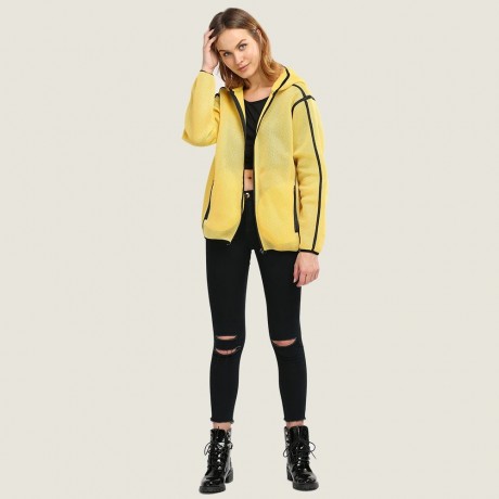 CHIC HOODED DOUBLE POCKET COAT FOR WOMEN (LUMINOUS YELLOW, SIZE S/M/L)
