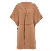 CHIC HOODED BAT WING SLEEVE PURE COLOR SLIT DESIGN WOOLEN WOMEN OVERCOAT (LIGHT KHAKI, SIZ