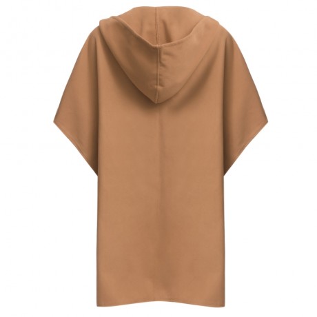CHIC HOODED BAT WING SLEEVE PURE COLOR SLIT DESIGN WOOLEN WOMEN OVERCOAT (LIGHT KHAKI, SIZ