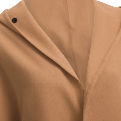 CHIC HOODED BAT WING SLEEVE PURE COLOR SLIT DESIGN WOOLEN WOMEN OVERCOAT (LIGHT KHAKI, SIZ