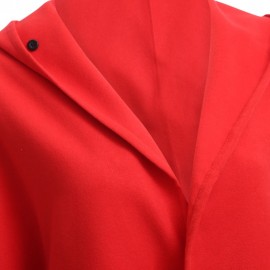CHIC HOODED BAT WING SLEEVE PURE COLOR SLIT DESIGN WOOLEN WOMEN OVERCOAT (WATERMELON RED, 