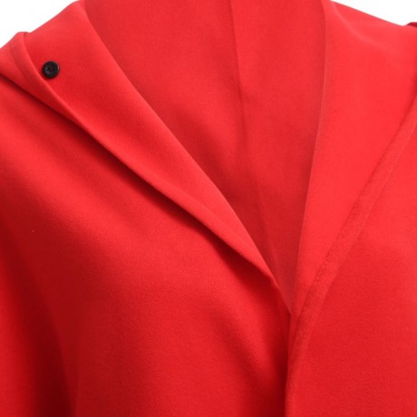 CHIC HOODED BAT WING SLEEVE PURE COLOR SLIT DESIGN WOOLEN WOMEN OVERCOAT (WATERMELON RED, 