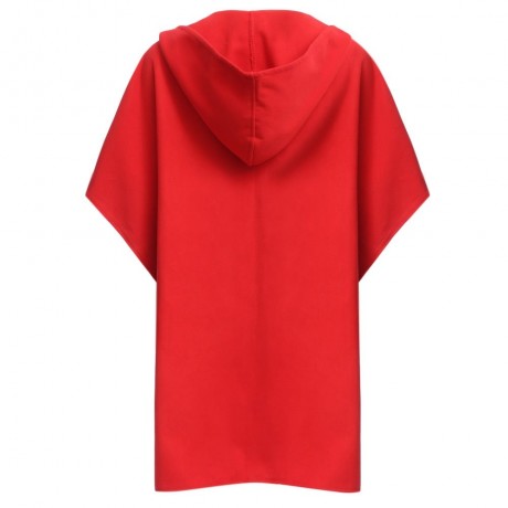CHIC HOODED BAT WING SLEEVE PURE COLOR SLIT DESIGN WOOLEN WOMEN OVERCOAT (WATERMELON RED, 