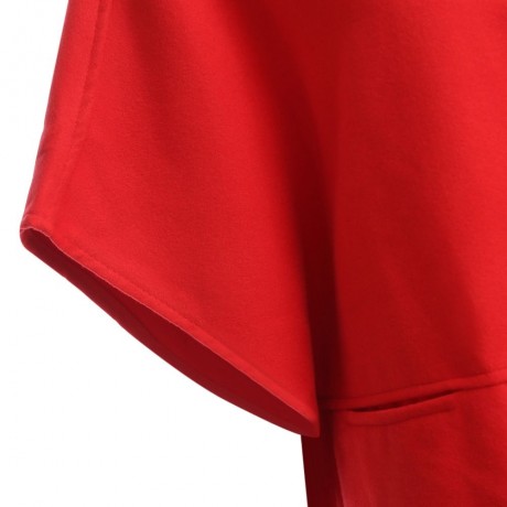 CHIC HOODED BAT WING SLEEVE PURE COLOR SLIT DESIGN WOOLEN WOMEN OVERCOAT (WATERMELON RED, 