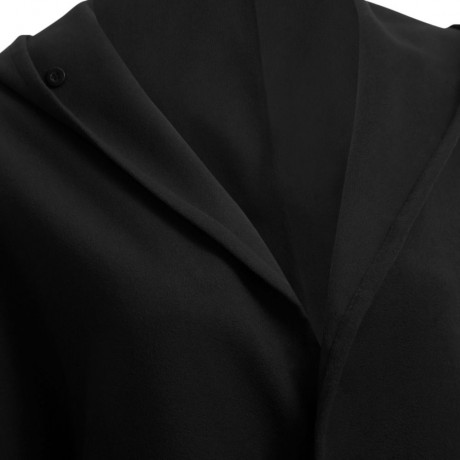 CHIC HOODED BAT WING SLEEVE PURE COLOR SLIT DESIGN WOOLEN WOMEN OVERCOAT (BLACK, SIZE XL/2