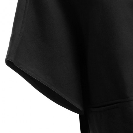 CHIC HOODED BAT WING SLEEVE PURE COLOR SLIT DESIGN WOOLEN WOMEN OVERCOAT (BLACK, SIZE XL/2