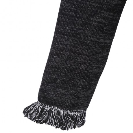 TRENDY ROUND COLLAR LONG SLEEVE TASSELS SPLICED LOOSE WARM CARDIGAN FOR LADIES (BLACK, SIZ