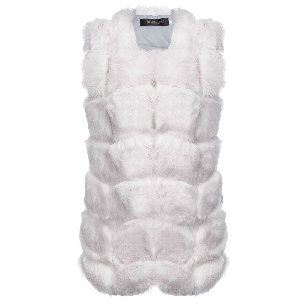FASHIONABLE ROUND NECK SLEEVELESS PURE COLOR FAUX FUR WAISTCOAT FOR WOMEN (SNOW WHITE, SIZ