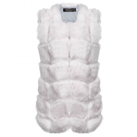 FASHIONABLE ROUND NECK SLEEVELESS PURE COLOR FAUX FUR WAISTCOAT FOR WOMEN (SNOW WHITE, SIZ