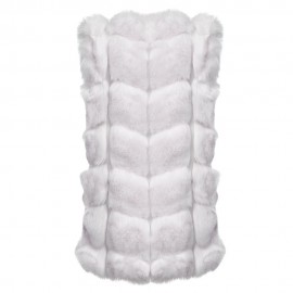 FASHIONABLE ROUND NECK SLEEVELESS PURE COLOR FAUX FUR WAISTCOAT FOR WOMEN (SNOW WHITE, SIZ