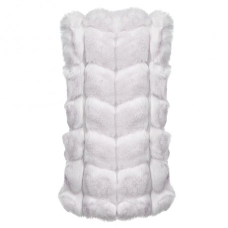FASHIONABLE ROUND NECK SLEEVELESS PURE COLOR FAUX FUR WAISTCOAT FOR WOMEN (SNOW WHITE, SIZ