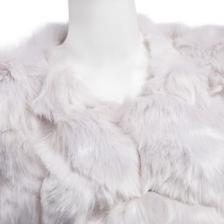 FASHIONABLE ROUND NECK SLEEVELESS PURE COLOR FAUX FUR WAISTCOAT FOR WOMEN (SNOW WHITE, SIZ