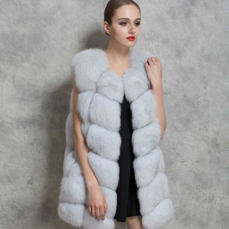 FASHIONABLE ROUND NECK SLEEVELESS PURE COLOR FAUX FUR WAISTCOAT FOR WOMEN (SNOW WHITE, SIZ
