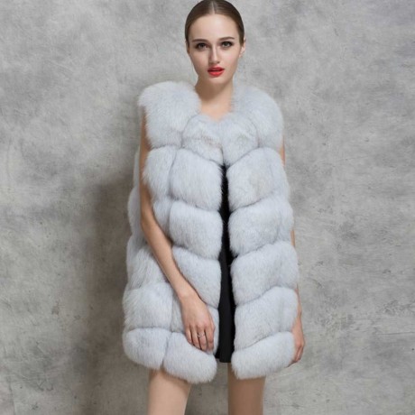 FASHIONABLE ROUND NECK SLEEVELESS PURE COLOR FAUX FUR WAISTCOAT FOR WOMEN (SNOW WHITE, SIZ