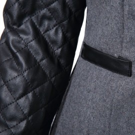 CASUAL STYLE V-NECK SPLICING CHECK LONG SLEEVE COAT FOR WOMEN (BLACK, SIZE M/L)