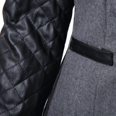 CASUAL STYLE V-NECK SPLICING CHECK LONG SLEEVE COAT FOR WOMEN (BLACK, SIZE M/L)