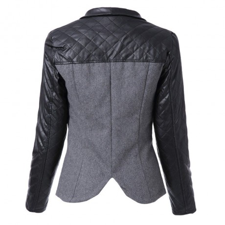 CASUAL STYLE V-NECK SPLICING CHECK LONG SLEEVE COAT FOR WOMEN (BLACK, SIZE M/L)