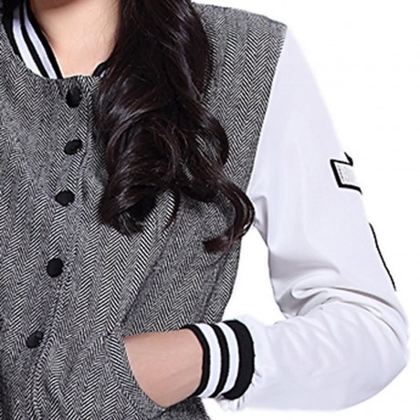 CASUAL STYLE STAND COLLAR COLOR SPLICING LOGO PATCH DESIGN SINGLE-BREASTED LONG SLEEVES CO