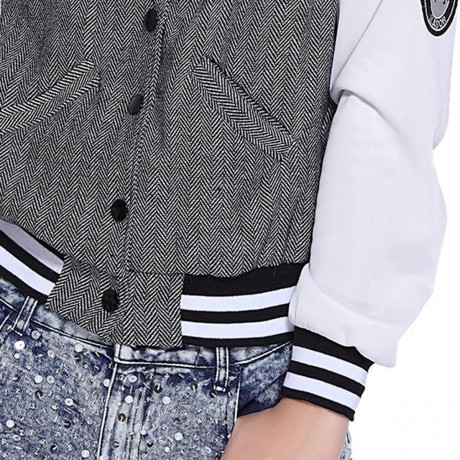 CASUAL STYLE STAND COLLAR COLOR SPLICING LOGO PATCH DESIGN SINGLE-BREASTED LONG SLEEVES CO
