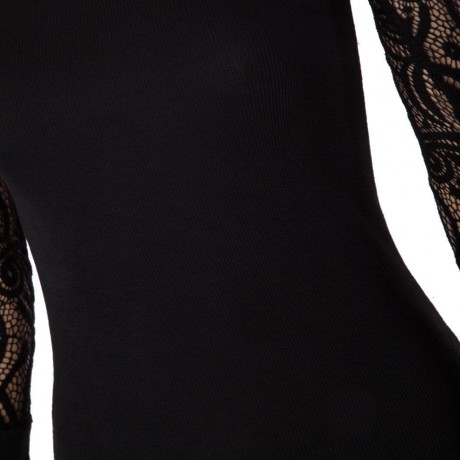 STYLISH JEWEL NECK LONG SLEEVE SPLICED HOLLOW OUT WOMEN'S KNITWEAR (BLACK, SIZE S/M)