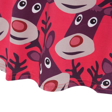 ROUND COLLAR LONG SLEEVE DEER PRINT A-LINE CHRISTMAS SWING DRESS FOR LADIES (RED, SIZE S/M