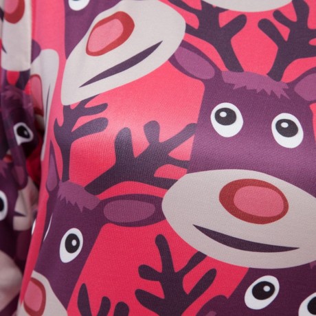 ROUND COLLAR LONG SLEEVE DEER PRINT A-LINE CHRISTMAS SWING DRESS FOR LADIES (RED, SIZE S/M