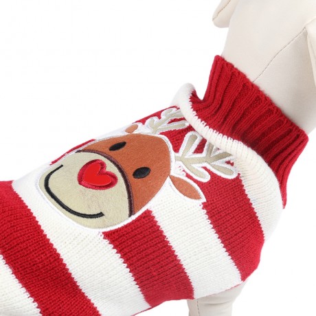 CARTOON CHRISTMAS DEER PATTERN MEDIUM LARGE PET DOG COTTON COAT CLOTHES (RED WITH WHITE, S