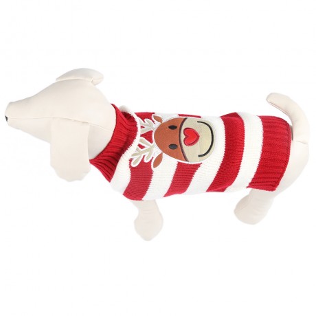 CARTOON CHRISTMAS DEER PATTERN MEDIUM LARGE PET DOG COTTON COAT CLOTHES (RED WITH WHITE, S