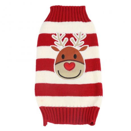 CARTOON CHRISTMAS DEER PATTERN MEDIUM LARGE PET DOG COTTON COAT CLOTHES (RED WITH WHITE, S