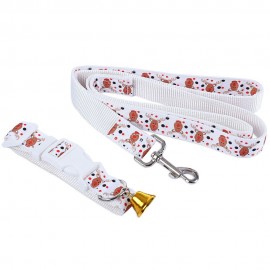 2PCS CHRISTMAS PATTERN PET NYLON LEADING LEASH DOG COLLAR WITH TINKLING BELL (WHITE)