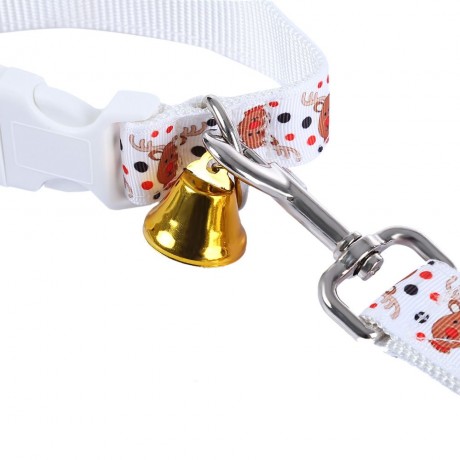 2PCS CHRISTMAS PATTERN PET NYLON LEADING LEASH DOG COLLAR WITH TINKLING BELL (WHITE)
